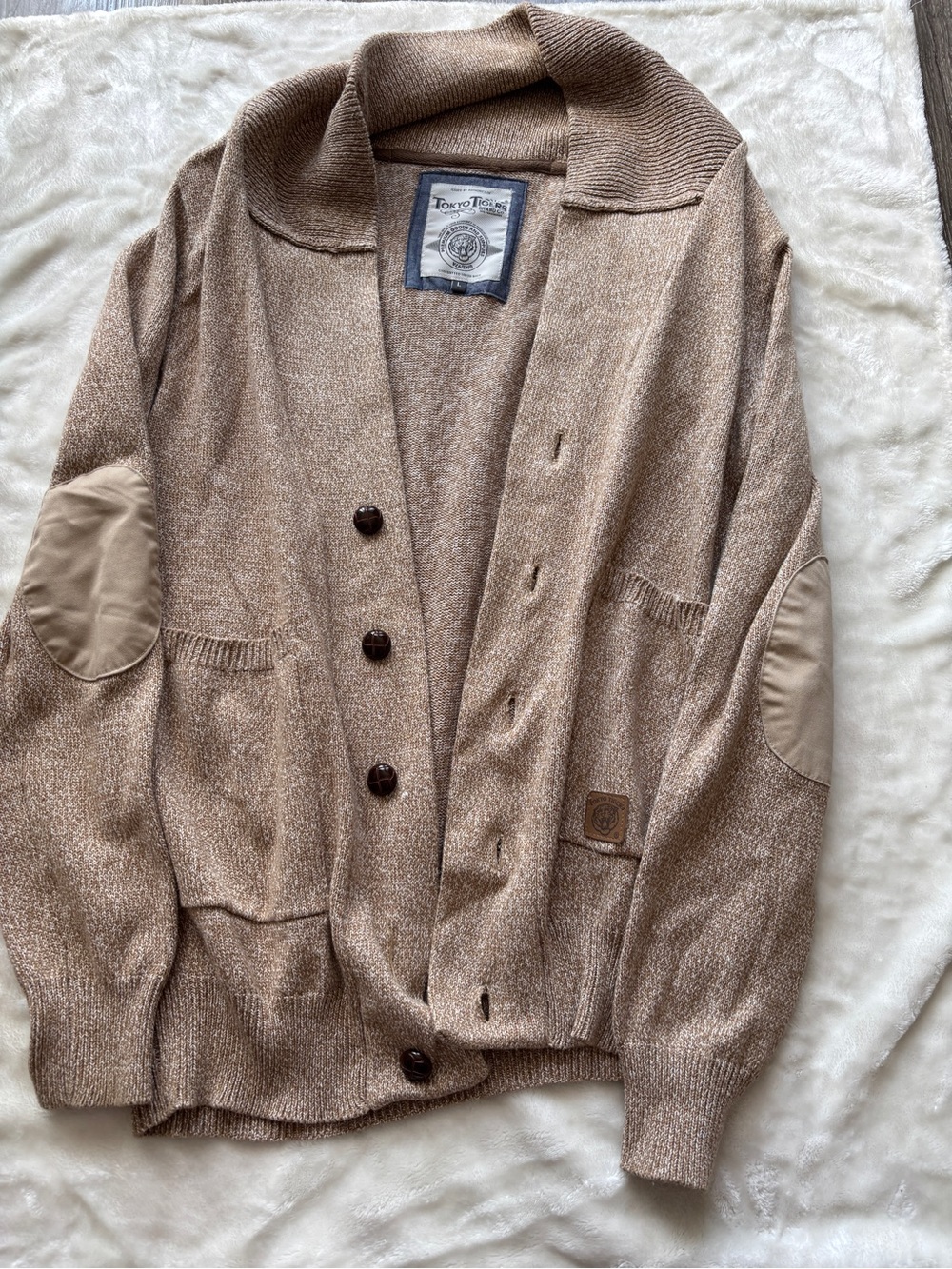 Tokyo Tiger Womens Tan Marled Cardigan Sweater